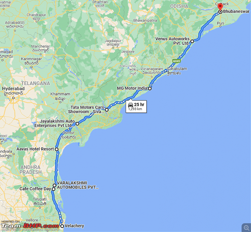 Chennai to Bhubaneswar (~1300 km) in two days with the Tata Nexon EV-complete_route_map.png