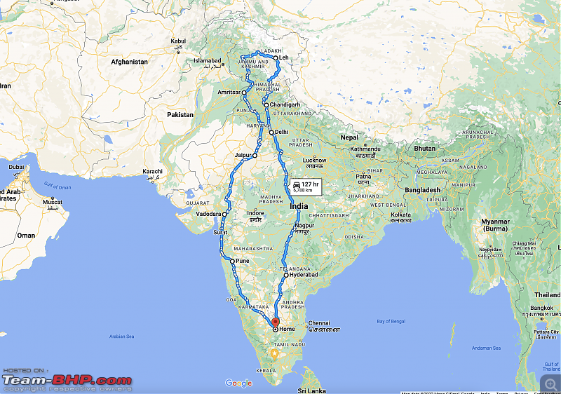 Fairy tale of a Bimmer - Bangalore to the land of high mountain passes-routemap.png