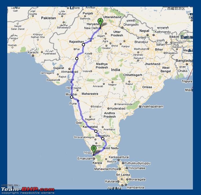 Longest road trip of my life for present/past/future- Delhi - Kerala - 3060kms-route-map.jpg