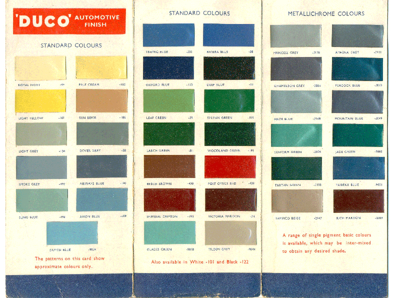 Classic Car Paint Color Chart