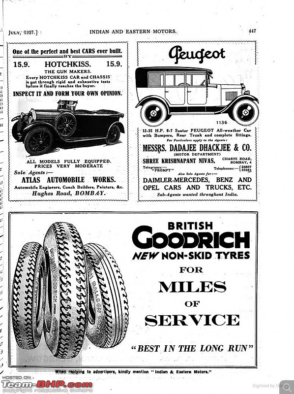 Dealerships, Coachbuilders, Vehicle Assembly in India-dadajee-dhackjee-peugeot-1927-adv.jpg