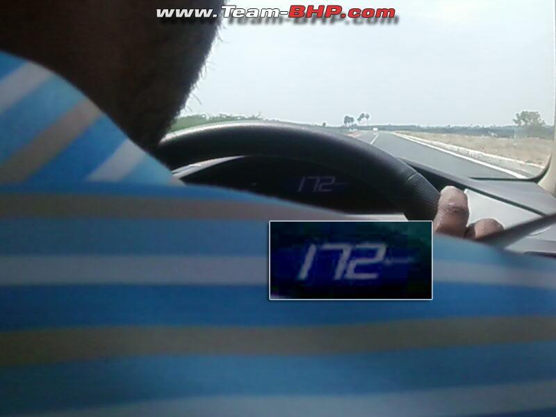 Top speed achieved is 180KMPH. Max photographed is this one - 172.