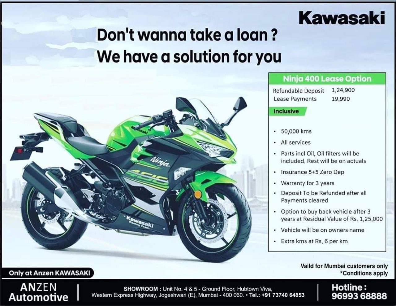 Ninja 300 & Ninja offered on lease by Kawasaki | Team-BHP