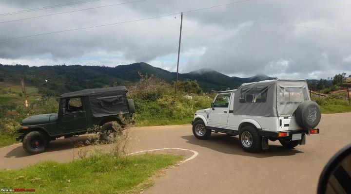 3 CJ-3Bees, a Thar & a Gypsy on an off-road expedition in the mountains 