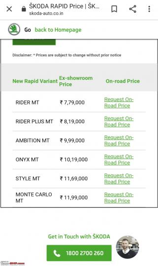 Skoda Rapid Rider re-introduced at Rs. 7.79 lakh 