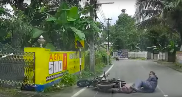 Lucky biker escapes serious injury after hitting stray electric wires 