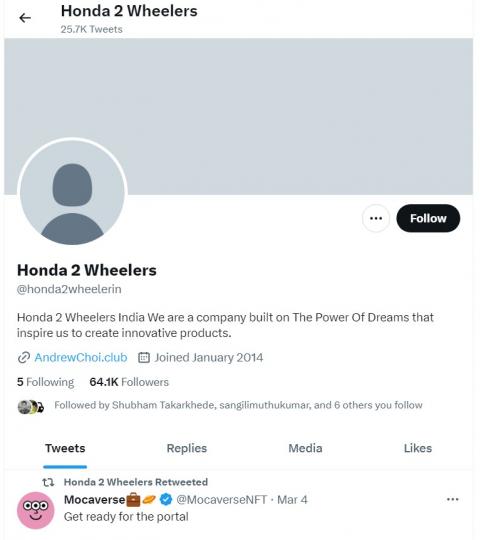 Honda Motorcycles & Scooter India Twitter account hacked 