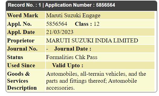 Maruti Suzuki trademarks 'Engage' nametag 