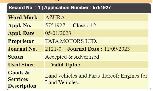 Tata Motors trademarks 'Azura' nametag 