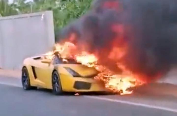 Luxury car dealer's Lamborghini set on fire over money dispute 