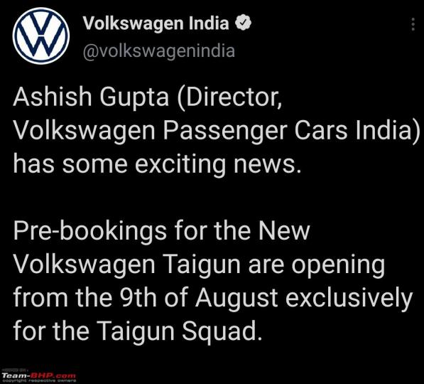 Volkswagen opens pre-bookings for the Taigun 