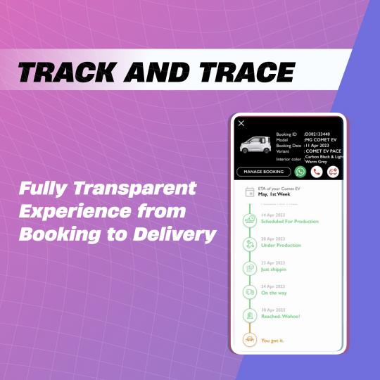 Track your MG Comet EV order on the MyMG App 