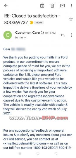 Software update causes Ford EcoSport Diesel delivery delays 
