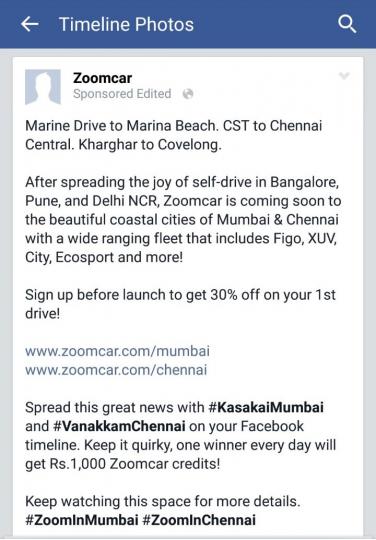 Zoomcar coming to Mumbai & Chennai 