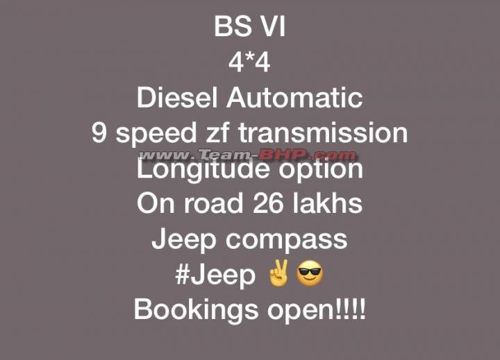Rumour: Jeep Compass 4x4 Diesel AT BS6 launch on Jan 13, 2020 
