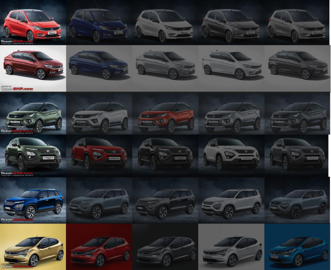 All Tata cars have exactly five colours on offer 