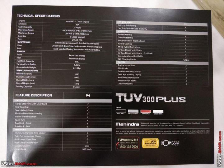 Mahindra TUV300 Plus brochure leaked 
