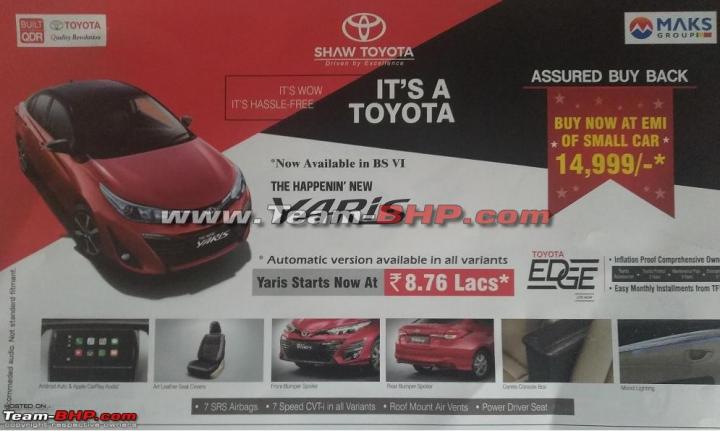 BS6 Toyota Yaris launched; prices hiked 